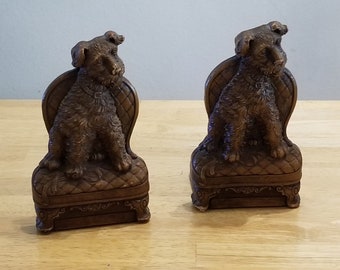 Vintage OrnaWood Terrier Book Ends