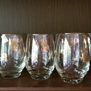 Libbey Provincial Rose Gold Decorated  Roly Poly Fat Bottom Glasses 1950&#39;s (Set of 8)