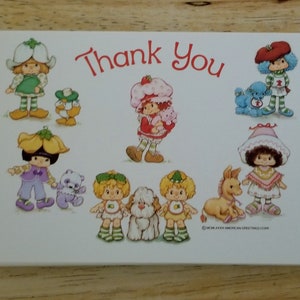 Cartes postales de remerciement American Greetings Strawberry Shortcake & Friends des années 1980. Chaque carte mesure 3" x 5".
