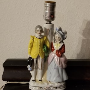 Porcelain Lamp Colonial Man And Woman Made In Occupied Japan