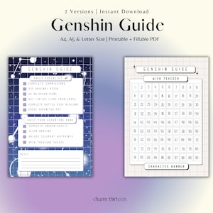 Genshin Guide Checklist and Wish Tracker, Instant Download, iPad, A4, A5 and Letter