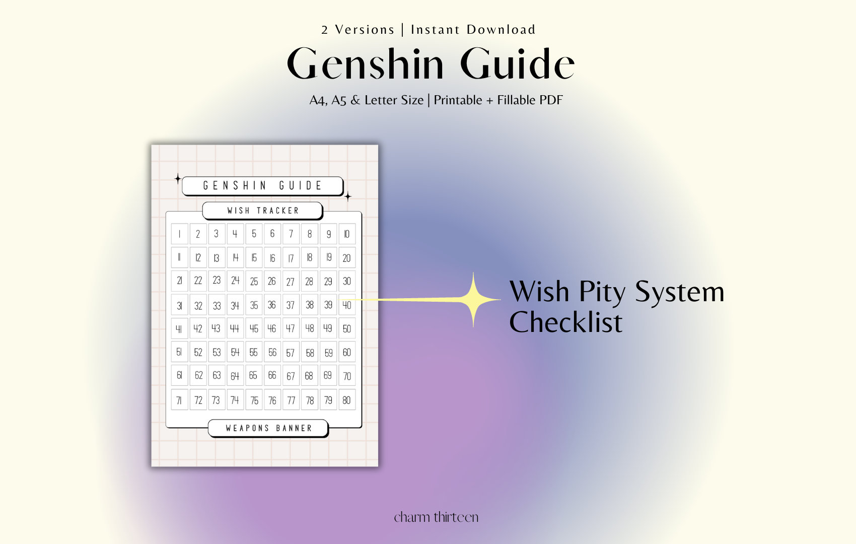 Genshin Guide Checklist and Wish Tracker, Instant Download, Ipad, A4