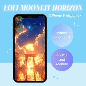 Phone Wallpaper | Instant Download | Lofi Moonlit Horizon - Digital Phone Wallpaper 8 Pack | iPhone/Android Wallpaper