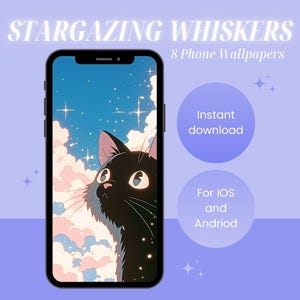 Phone Wallpaper | Instant Download | Stargazing Whiskers - Digital Phone Wallpaper 8 Pack | iPhone/Android Wallpaper