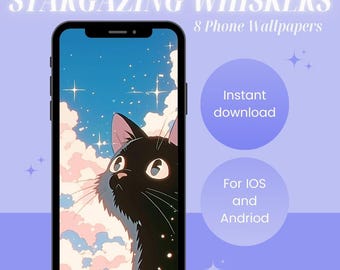 Phone Wallpaper | Instant Download | Stargazing Whiskers - Digital Phone Wallpaper 8 Pack | iPhone/Android Wallpaper