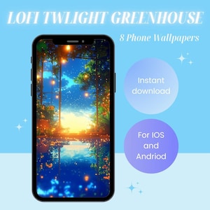 Phone Wallpaper | Instant Download | Lofi Twilight Greenhouse - Digital Phone Wallpaper 8 Pack | iPhone/Android Wallpaper