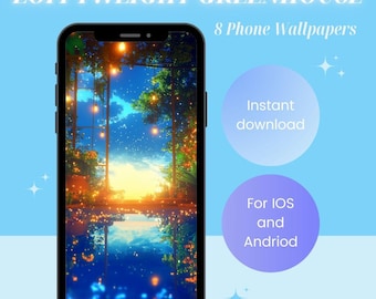 Phone Wallpaper | Instant Download | Lofi Twilight Greenhouse - Digital Phone Wallpaper 8 Pack | iPhone/Android Wallpaper