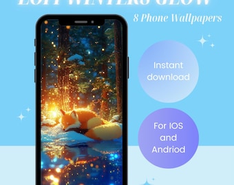 Phone Wallpaper | Instant Download | Lofi Winters Glow - Digital Phone Wallpaper 8 Pack | iPhone/Android Wallpaper