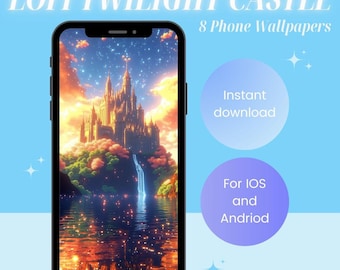 Phone Wallpaper | Instant Download | Lofi Twilight Castle - Digital Phone Wallpaper 8 Pack | iPhone/Android Wallpaper