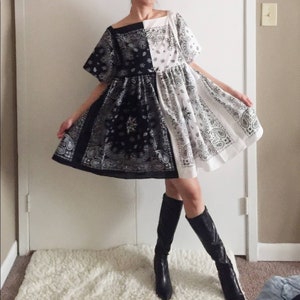 Handmade Half And Half Split Bandana Dress Black White