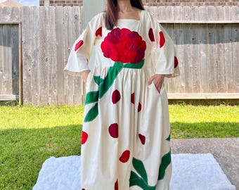 Handmade Aphrodite Rose Petal Appliqué Dress SKU 08033 With Side Pockets