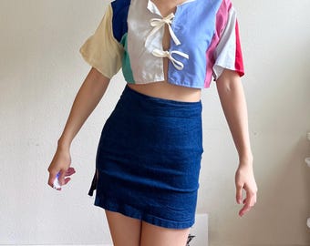 Handmade Quilted Patchwork Colorblock Crop Top SKU 07079