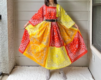 Handmade Bandana Dress | Orange Mixed