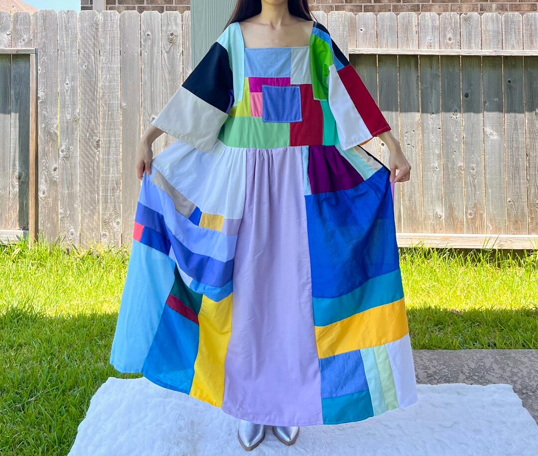 Handmade Quilted Patchwork Colorblock Dress SKU 07294 - Etsy