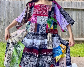 Handmade Rainbow Quilted Bandana Dress – SKU 08022