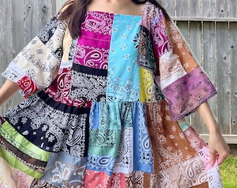 Handmade Rainbow Quilted Bandana Dress – SKU 08024