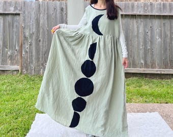 100% Linen | Handmade Quilted Linen Sleeveless Dress SKU 08014 Black Moon