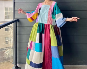 Handmade Quilted Patchwork Colorblock Dress SKU 03076