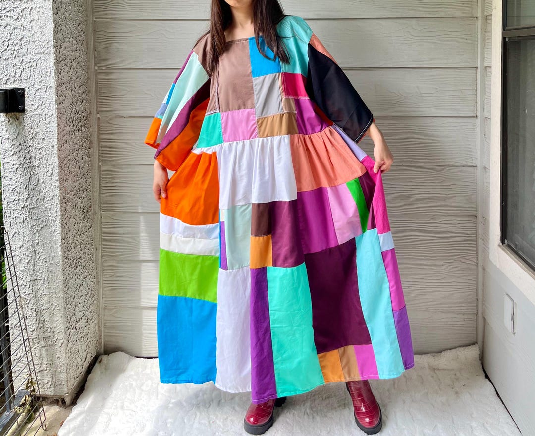 Vintage Color Blocking Patchwork Dress