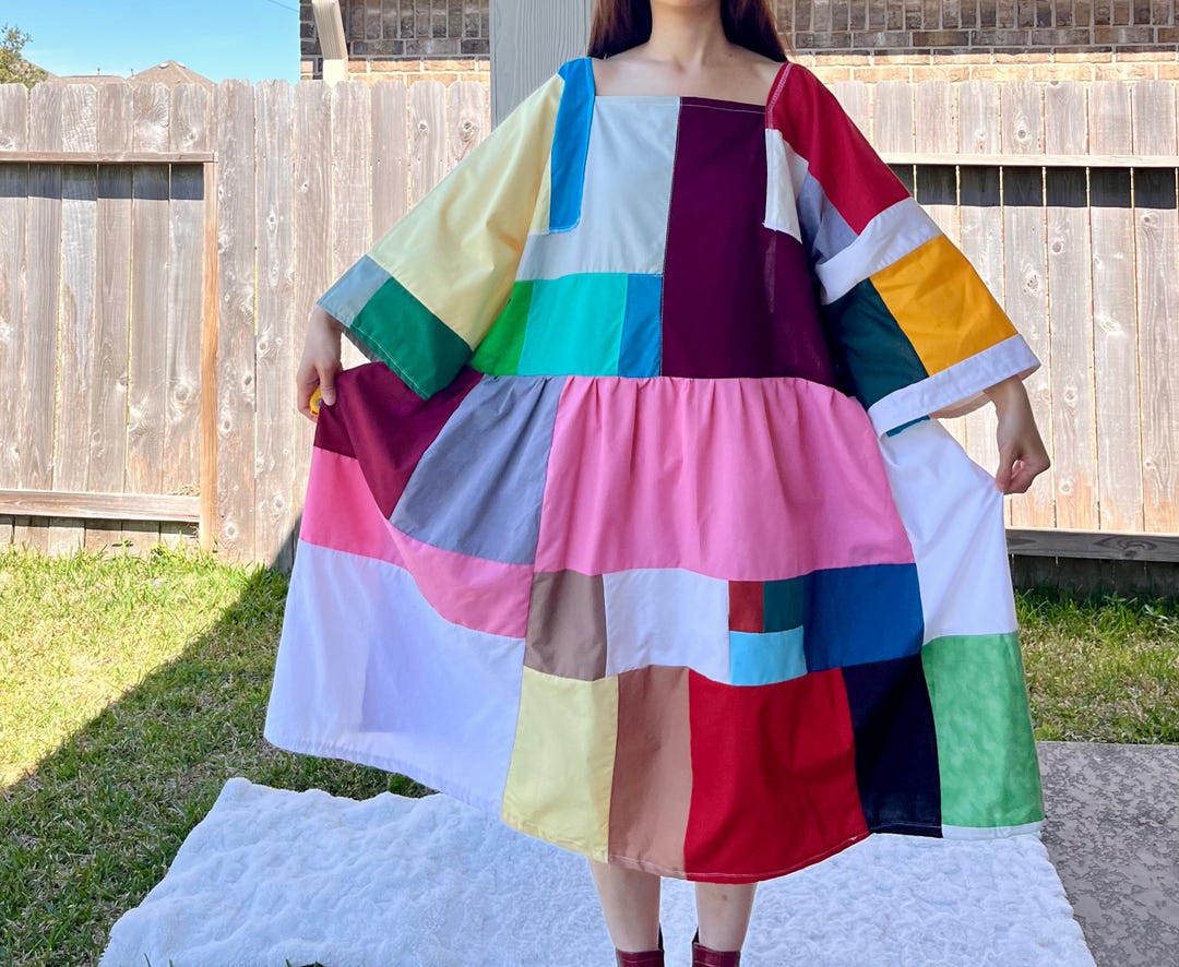 Handmade Quilted Patchwork Colorblock Dress SKU 03183 - Etsy