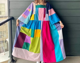 Handmade Quilted Patchwork Colorblock Dress SKU 04032