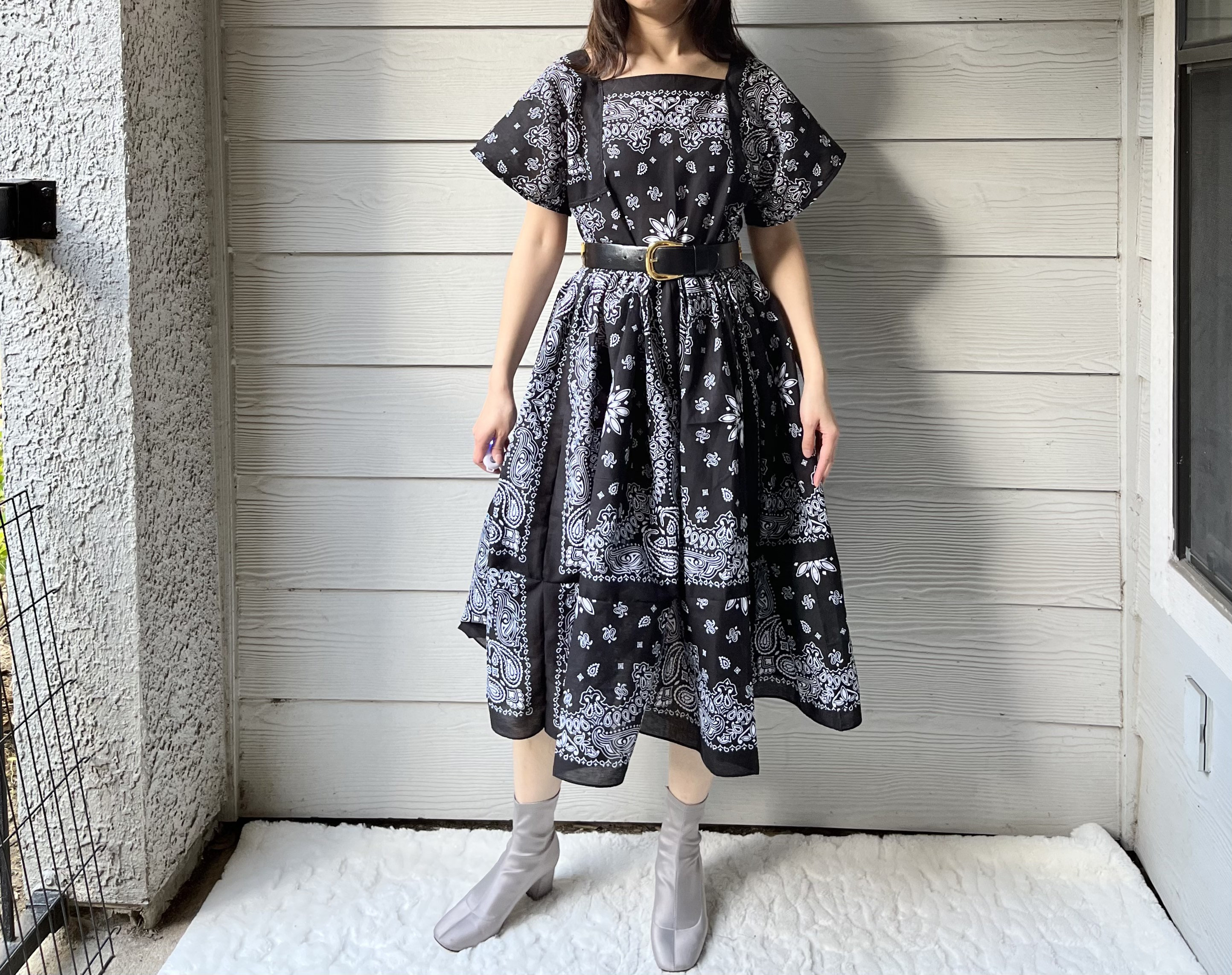 Blue Cotton Bandana Midi Dress