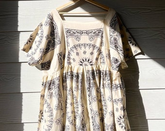 Handmade Plus Size Bandana Dress In Beige.