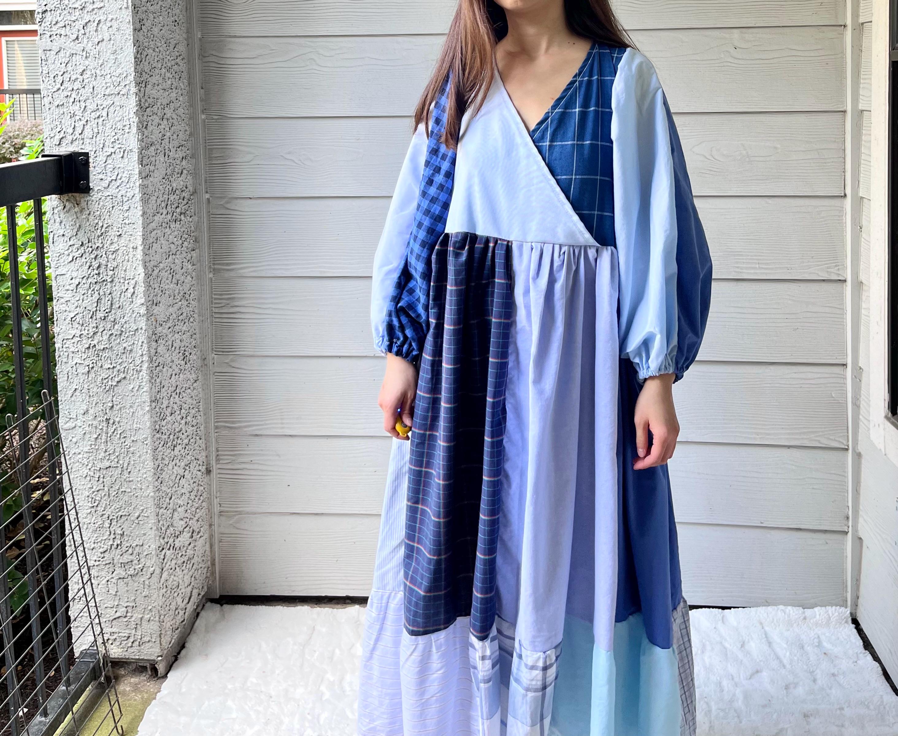 blue patchwork dress Blue Patchwork Dress by Injiri