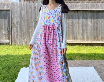 Whimsical Veggie Garden Dress Handmade with Shoulder Ties | SKU 08031