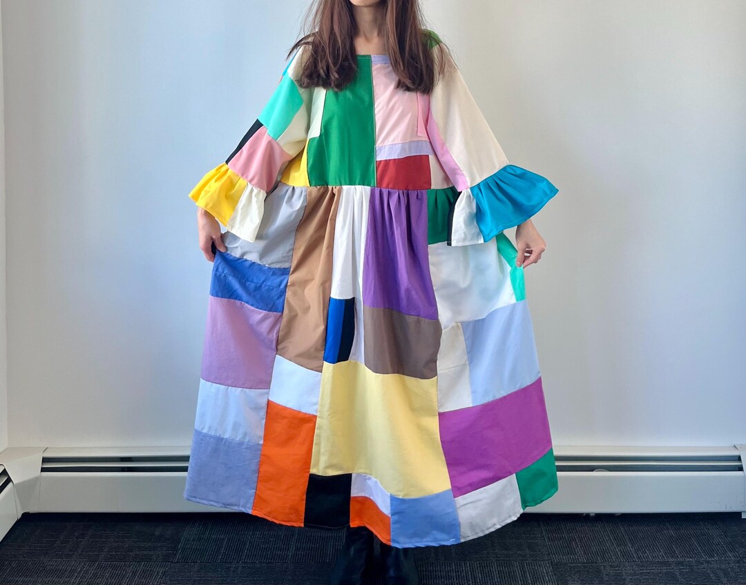 Handmade Quilted Patchwork Colorblock Dress SKU 01171 Ruffled Sleeves ...