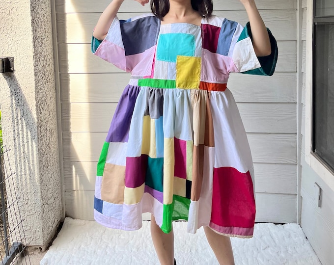 Handmade Quilted Patchwork Colorblock Dress SKU 10052 - Etsy