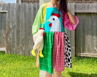 Handmade Rainbow Farm Bandana Dress SKU 05275 Chicken Patchwork