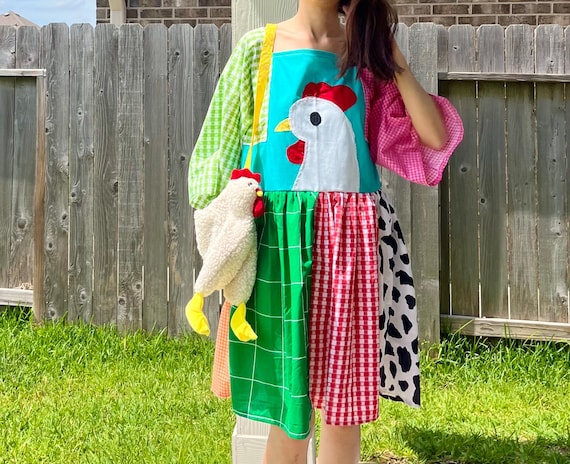 Handmade Rainbow Farm Bandana Dress SKU 05275 Chicken Patchwork