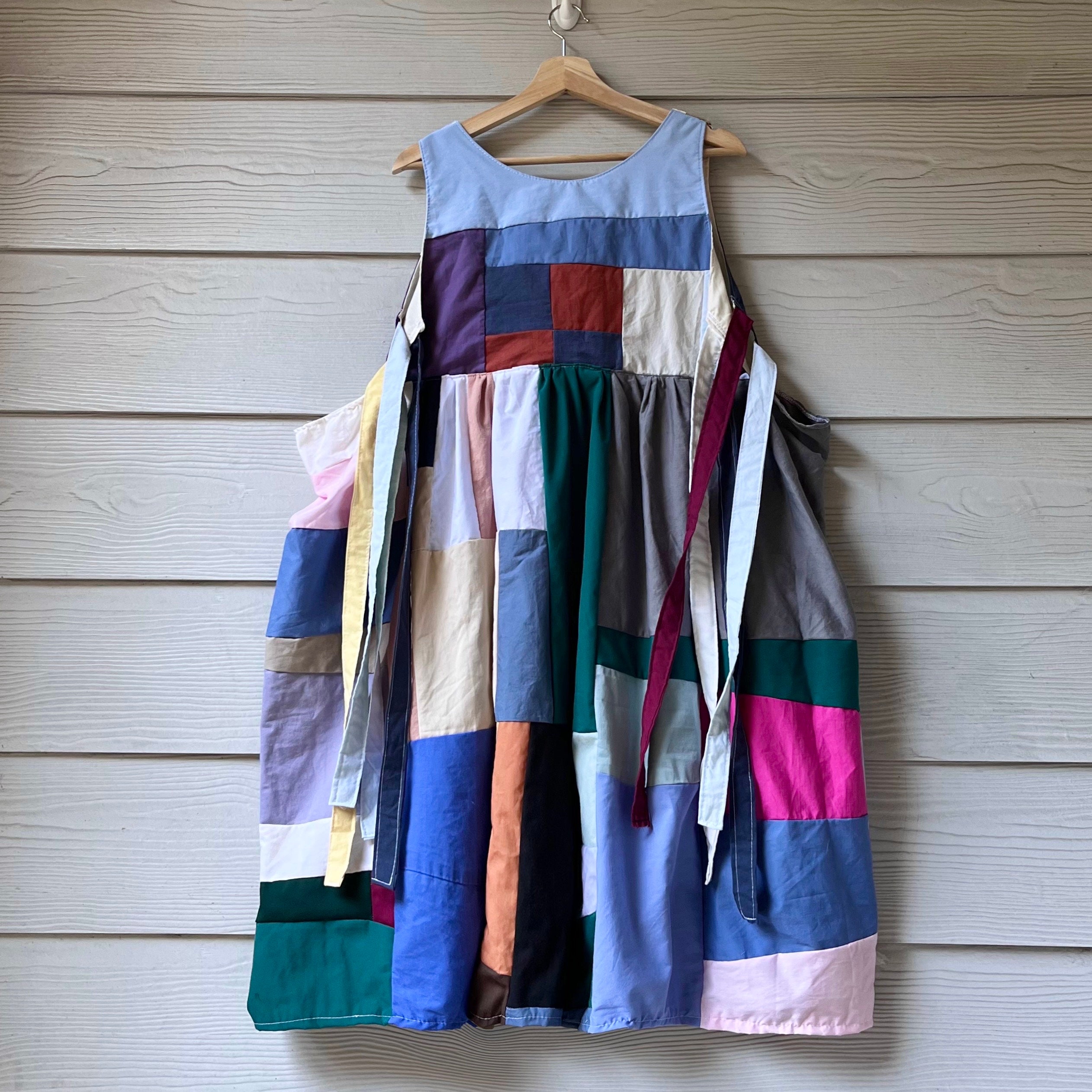 Handmade Quilted Patchwork Colorblock Dress SKU 12053 Tie at