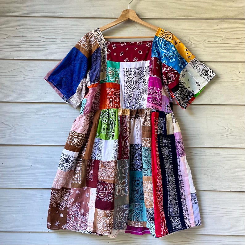 Bandana Pattern Slleves Handmade Rainbow Quilted Bandana Dress SKU 10182 - Etsy