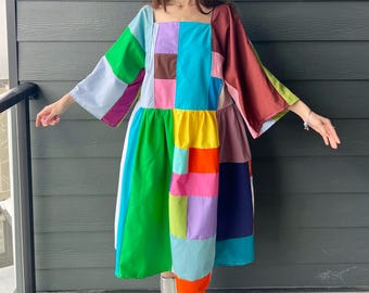 Handmade Quilted Patchwork Colorblock Dress SKU 04031