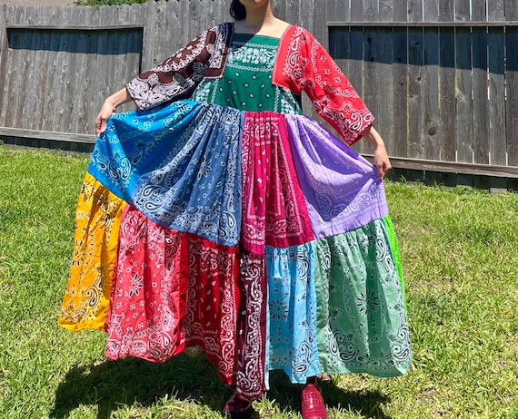 bandana maxi dress Print Maxi Dress with Empire Waistband - Traditional Bandana