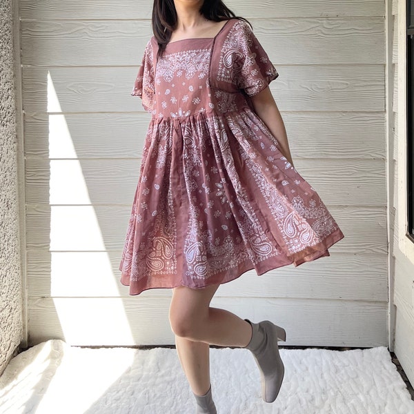 Handmade Earthy Short Bandana Dress SKU 04203 Dusty Rose