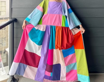 Handmade Quilted Patchwork Colorblock Dress SKU 04033