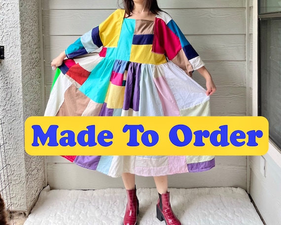Made to Order Handmade Quilted Patchwork Color-block Dress
