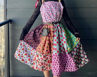 Handmade Fruit Paradise Flavorful Print Bandana Dress | SKU 03191 Tie At Shoulder