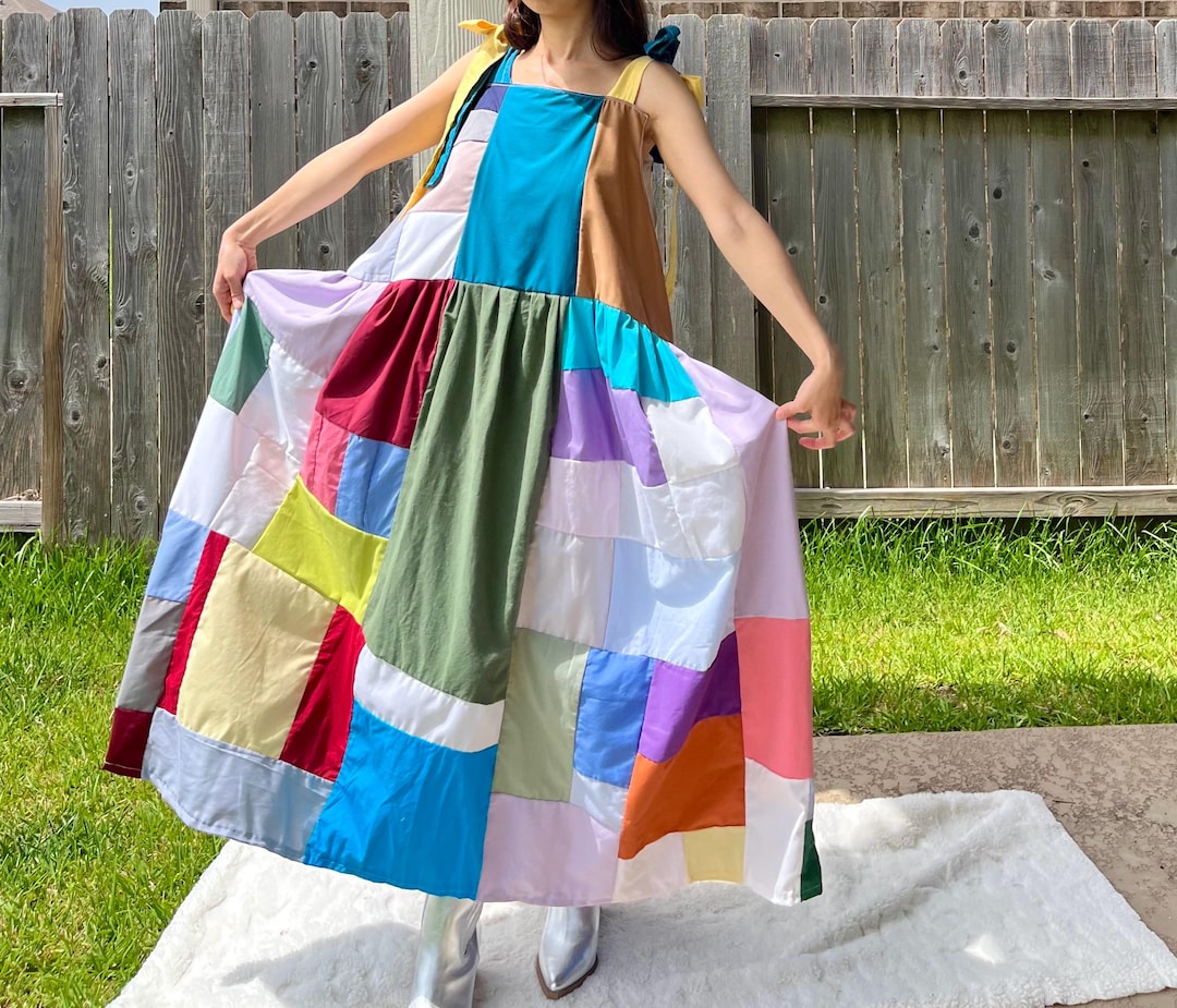 Handmade Quilted Patchwork Colorblock Dress SKU 07075 - Etsy