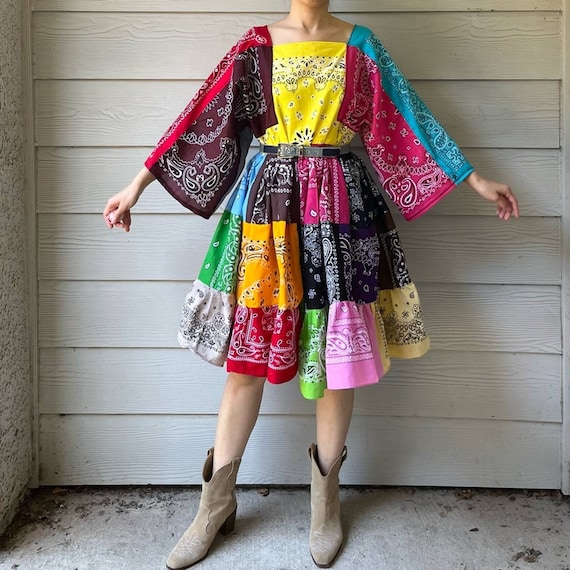 Handmade Bandana Dress SKU 1001 Rainbow Midi Quilted - Etsy