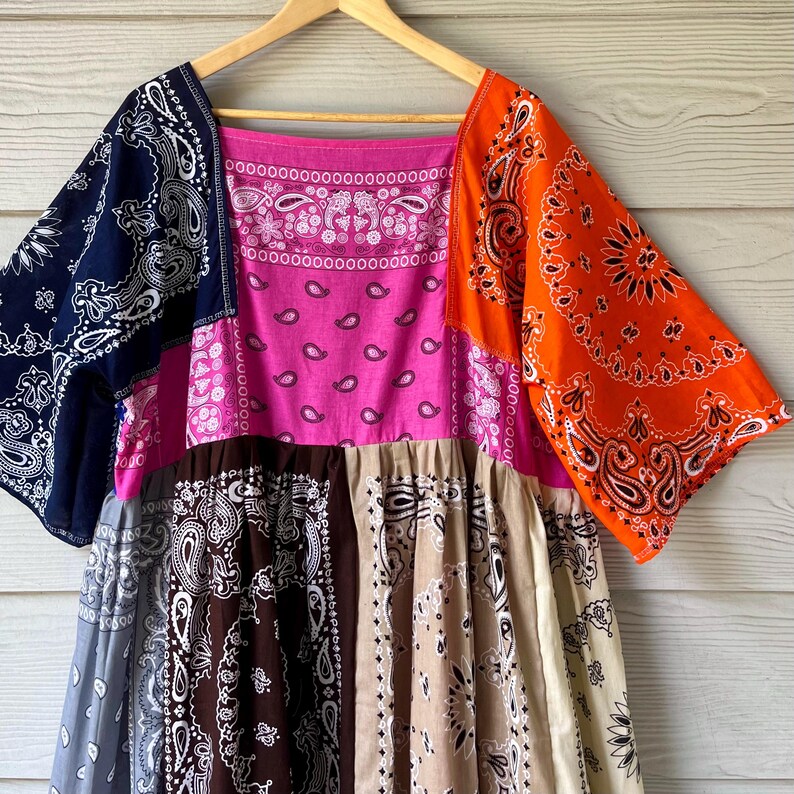 Bandana Pattern Slleves Rainbow | Handmade Earthy Voluminous Maxi Bandana Dress SKU 06101 - Etsy