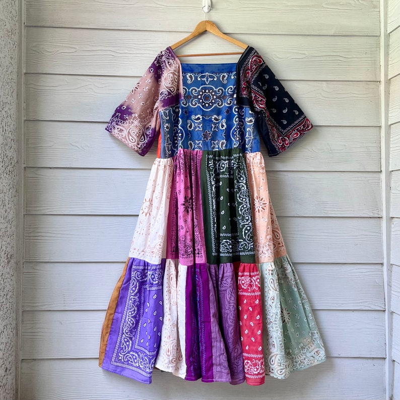 Bandana Pattern Slleves Handmade Earthy Voluminous Maxi Bandana Dress SKU 04024 Red+blue - Etsy
