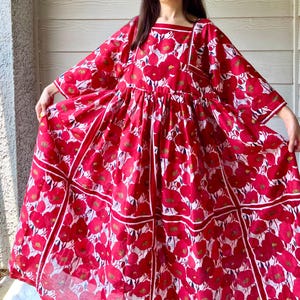 pink and red poppy dress Hattie Dress in Thistle Flower Poppy Woodblock 4X