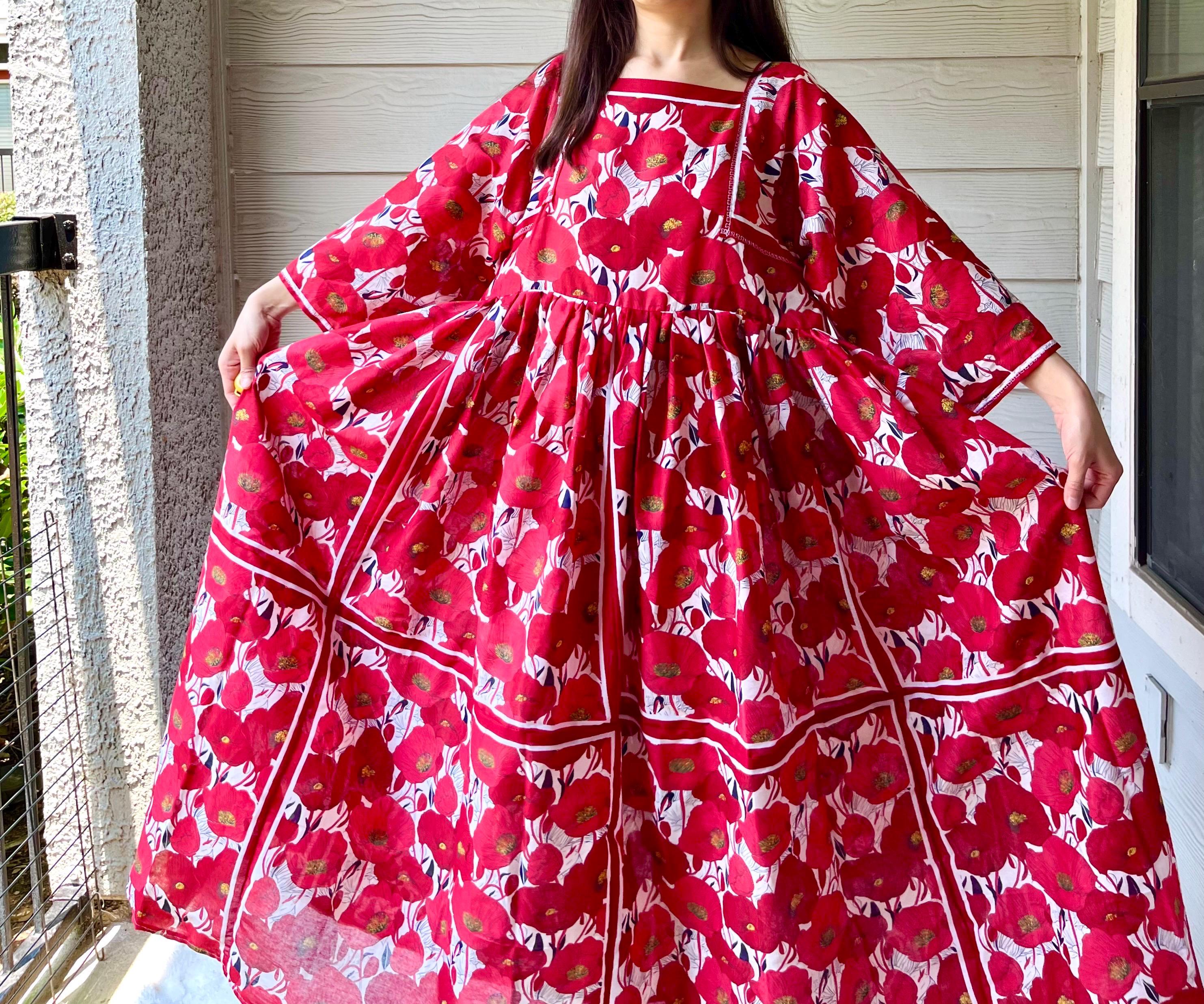 red and white poppy dress Poppy Tropical Maxi Dress-Red/White L