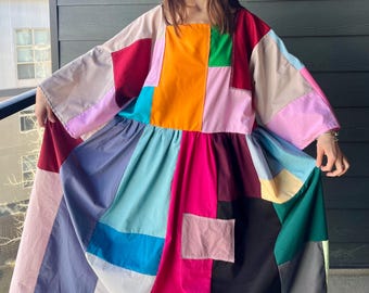 Handmade Quilted Patchwork Colorblock Dress SKU 03195