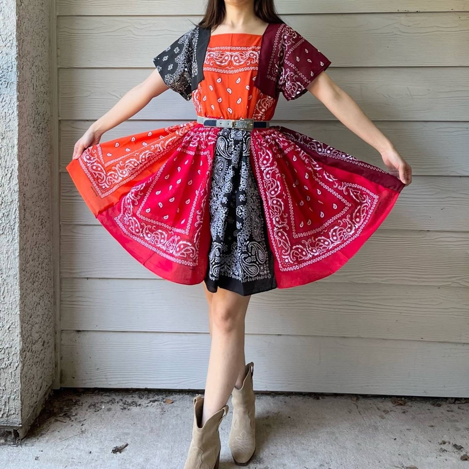 Handmade Vintage Bandana Dress SKU 09241 Red Black - Etsy