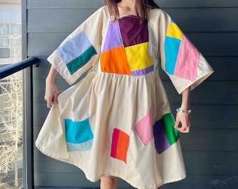 Handmade Quilted Patchwork Colorblock Dress SKU 03192